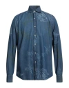 Alessandro Gherardi Man Denim Shirt Blue Size 17 Cotton In Blue