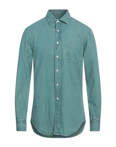 Alessandro Gherardi Man Denim Shirt Light Green Size 16 Cotton