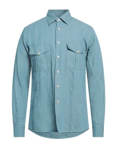 Alessandro Gherardi Man Shirt Azure Size M Cotton, Hemp In Blue