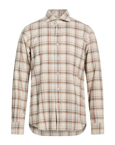 Alessandro Gherardi Man Shirt Beige Size 16 ½ Cotton, Virgin Wool In Multi
