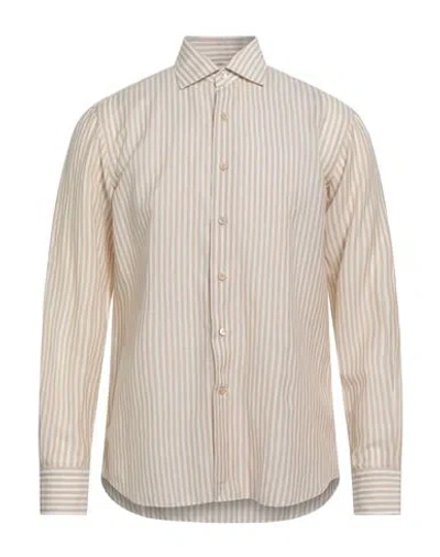 Alessandro Gherardi Man Shirt Beige Size 16 ½ Virgin Wool, Linen