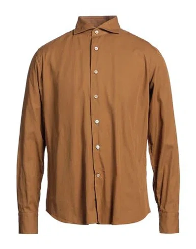 Alessandro Gherardi Man Shirt Camel Size 17 Cotton In Beige