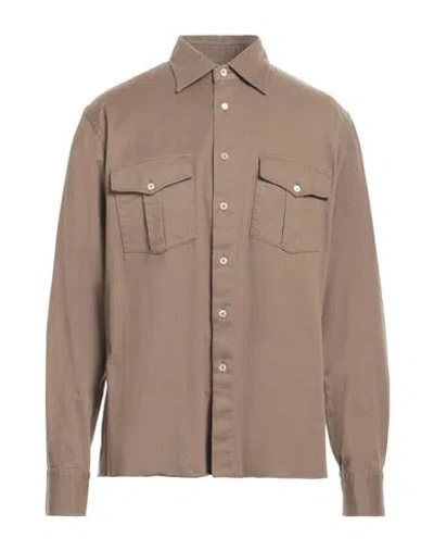 Alessandro Gherardi Man Shirt Camel Size Xl Cotton, Elastane In Beige