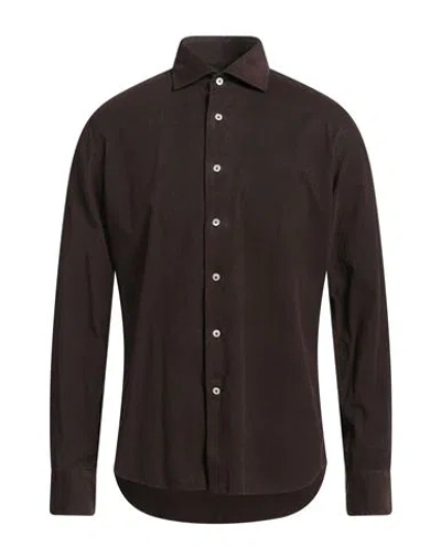 Alessandro Gherardi Man Shirt Dark Brown Size 17 ½ Cotton, Elastane