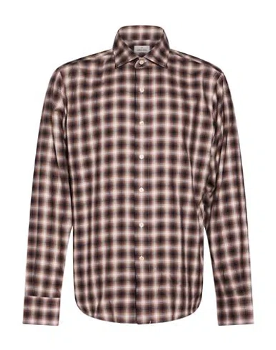 Alessandro Gherardi Man Shirt Dark Brown Size 17 Cotton, Viscose