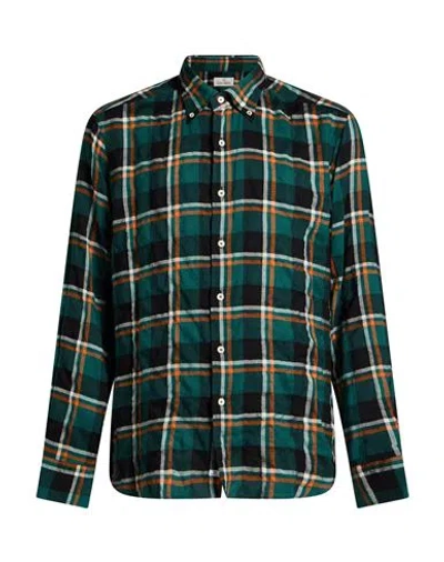 Alessandro Gherardi Man Shirt Dark Green Size 15 ¾ Rayon, Cotton, Polyester