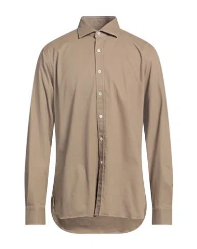 Alessandro Gherardi Man Shirt Khaki Size L Cotton, Elastane In Beige