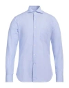 Alessandro Gherardi Light Blue Shirt With Classic Collar And All-over Striped Motif In Blue