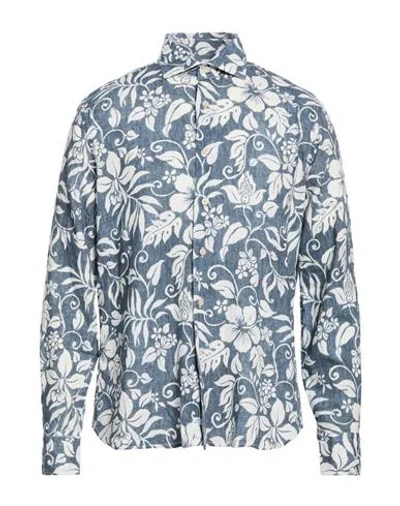 Alessandro Gherardi Man Shirt Navy Size 16 ½ Linen, Viscose In Blue