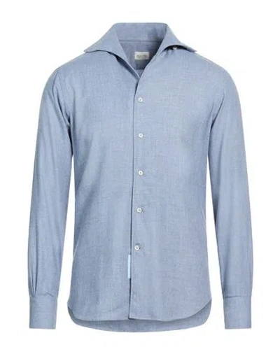 Alessandro Gherardi Man Shirt Slate Blue Size 15 ½ Cotton, Cashmere