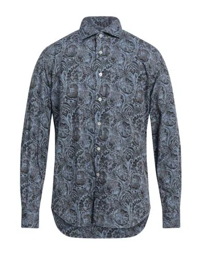 Alessandro Gherardi Man Shirt Slate Blue Size 16 Cotton