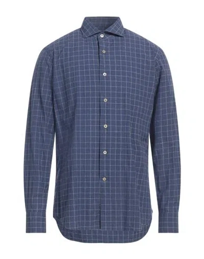 Alessandro Gherardi Man Shirt Slate Blue Size 16 Cotton