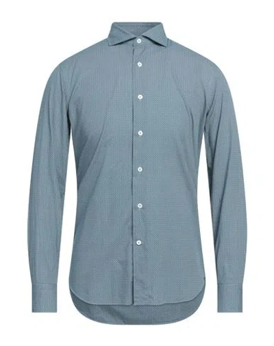 Alessandro Gherardi Man Shirt Slate Blue Size 16 Cotton