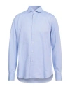 Alessandro Gherardi Light Blue Shirt With Classic Collar And All-over Striped Motif In Blue