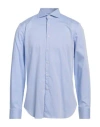 Alessandro Gherardi Light Blue Shirt With Classic Collar And All-over Striped Motif In Blue
