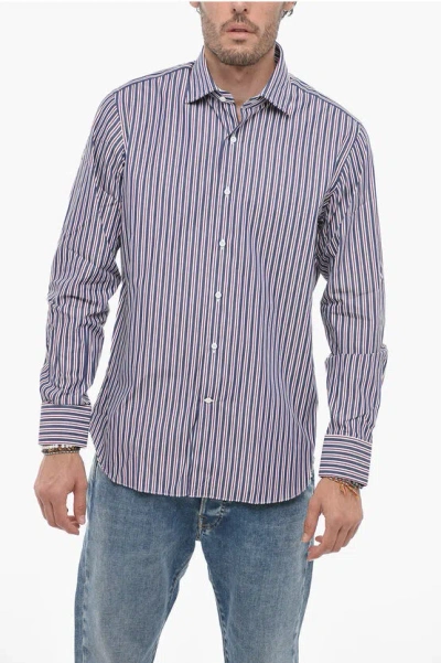 Alessandro Gherardi Spread Collar Pencil Striped Shirt In Purple