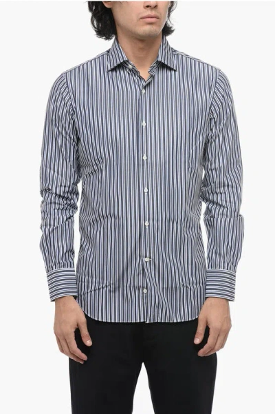 Alessandro Gherardi Spread Collar Pencil Striped Shirt In Blue