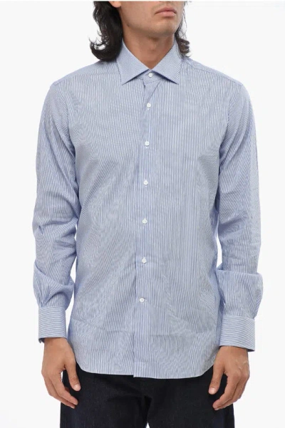 Alessandro Gherardi Two-tone Striped Shirt With Spread Collar In Blue