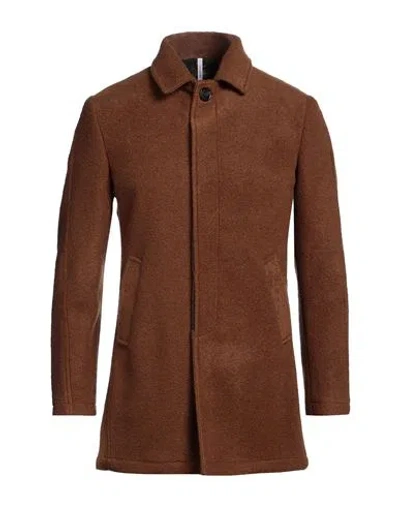 Alessandro Gilles Man Coat Brown Size 42 Polyester, Acrylic, Virgin Wool