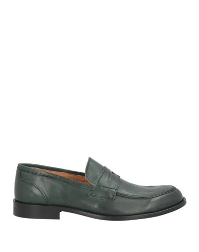 Alessandro Gilles Man Loafers Dark Green Size 8 Leather In Blue