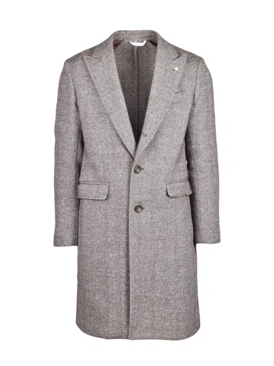 Alessandro Gilles Mid-length Tailored Coat With Notched Lapel And Herringbone Pattern In Brown