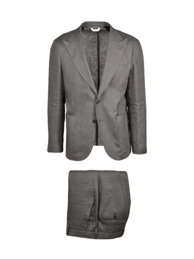Alessandro Gilles Olive Green Linen Sartorial Men Suit In Gray