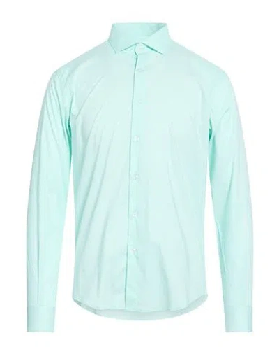 Alessandro Lamura Man Shirt Light Green Size 15 ½ Cotton, Elastane In Blue
