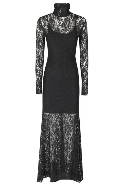 Alessandro Legora Black Floral Lace Jersey Maxi Dress