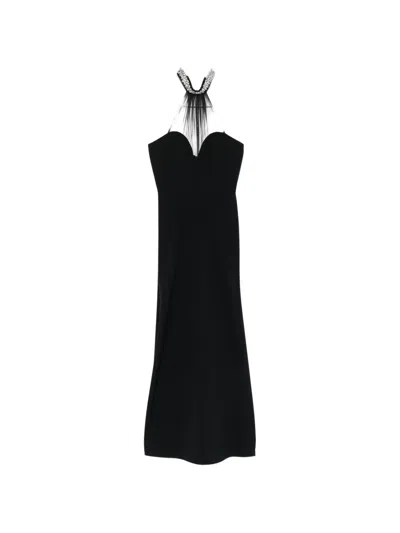 Alessandro Legora Embellished Mesh-panel Maxi Dress In Black