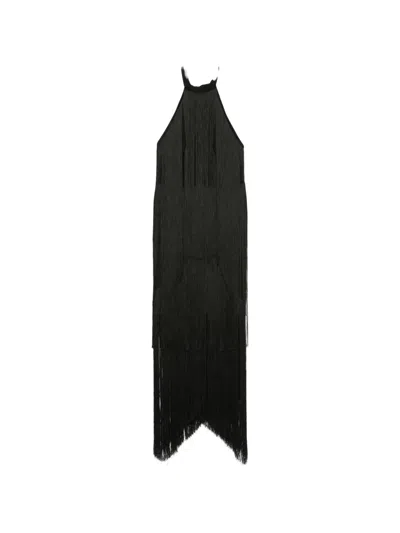 Alessandro Legora Fringe-trimmed Halter-neck Midi Dress In Black