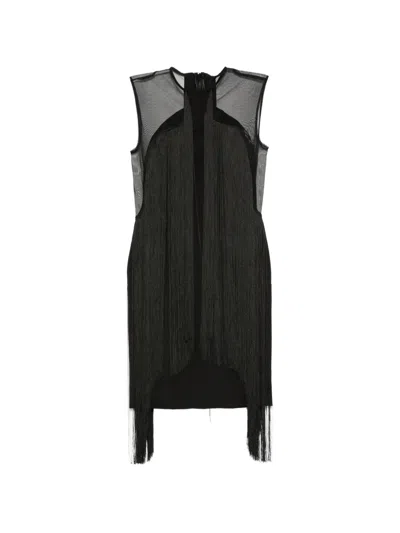 Alessandro Legora Fringe-trimmed Mesh-panel Mini Dress In Black
