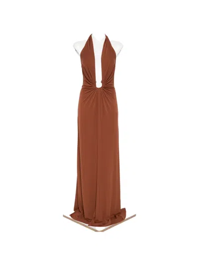 Alessandro Legora Halterneck Ring-detail Maxi Dress In Brown