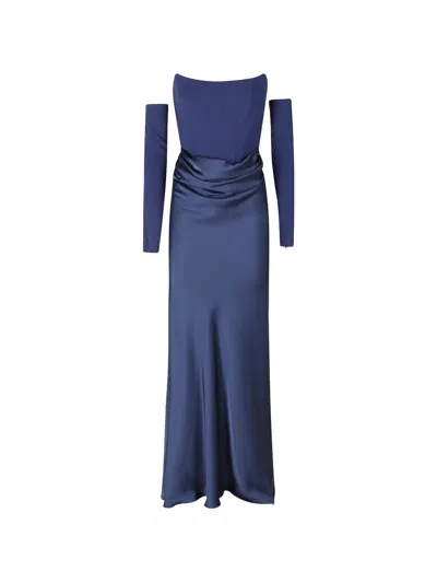 Alessandro Legora Off-shoulder Draped Maxi Dress In Blue
