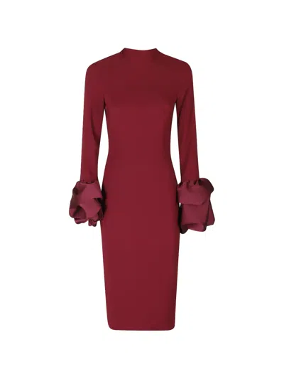 Alessandro Legora Ruffled-cuff Open-back Midi Dress In Red