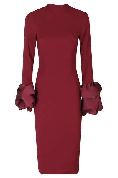 Alessandro Legora Satin Bow Cuffs Cutout Long Dress In Red