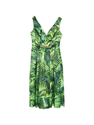 Alessandro Legora Tropical-print Crystal-embellished Midi Dress In Green