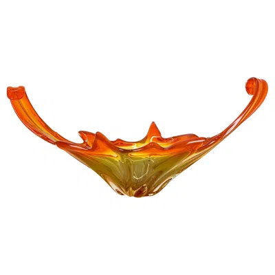 Pre-owned Alessandro Mandruzzato 1, 9kg Murano Glass "centerpiece" 50cm Bowl Shell Element Murano, Italy, 1970 In Brown