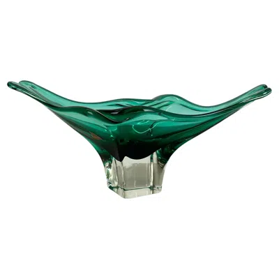 Pre-owned Alessandro Mandruzzato 2, 3 Kg Glass Bowl Shell Centerpiece By Flavio Poli Attrib., Murano, Italy, 1970s In Blue