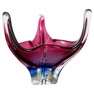 Pre-owned Alessandro Mandruzzato 2, 5 Kg Floral Glass Bowl Shell Centerpiece By Fratelli Toso Murano, Italy, 1970s In Black