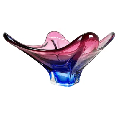 Pre-owned Alessandro Mandruzzato 2 Kg Floral Glass Bowl Shell Centerpiece By Fratelli Toso Murano, Italy, 1970s In Pink