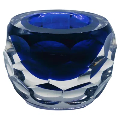 Pre-owned Alessandro Mandruzzato Blue Faceted Murano Glass Bowl, Italy 1970s