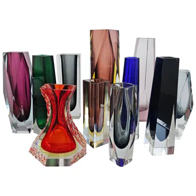 Pre-owned Alessandro Mandruzzato Collection Of 11 Mid Century Modern Sommerso Glass Vases, Italy 1960s And 1970s In Transparent