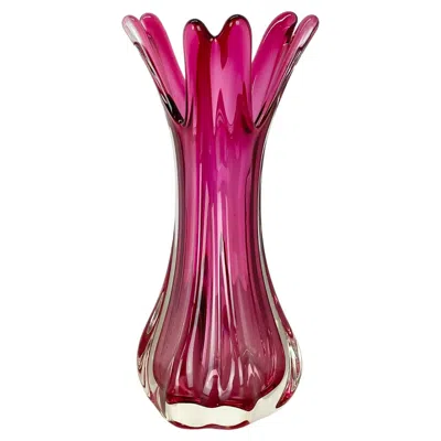 Pre-owned Alessandro Mandruzzato Extra Large 33cm Pink Heavy Large Murano Glass Sommerso Vase Italy, 1970s