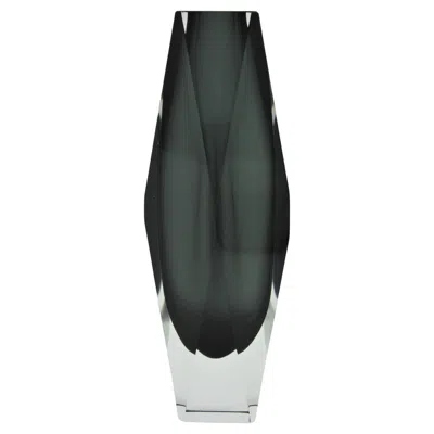 Pre-owned Alessandro Mandruzzato Giant Mandruzzato Murano Sommerso Smoked Grey Clear Faceted Art Glass Vase In Gray