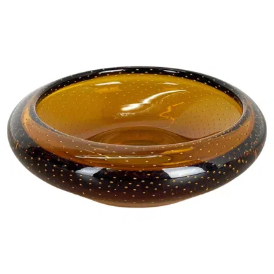 Pre-owned Alessandro Mandruzzato Glass 2, 4kg Bullicante Bubble Bowl Element Shell Murano, Italy, 1970s In Brown
