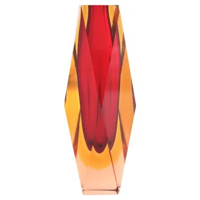 Pre-owned Alessandro Mandruzzato Huge Mandruzzato Murano Faceted Sommerso Red Yellow Pink Art Glass Vase