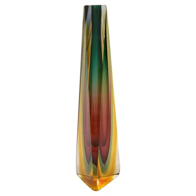 Pre-owned Alessandro Mandruzzato Italian  Faceted Triangle Murano Art Glass Vase Sommerso In Brown