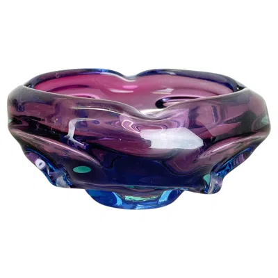 Pre-owned Alessandro Mandruzzato Large 1, 1 Kg Murano Glass "multi-color" Bowl Shell Ashtray Murano, Italy, 1970s In Purple