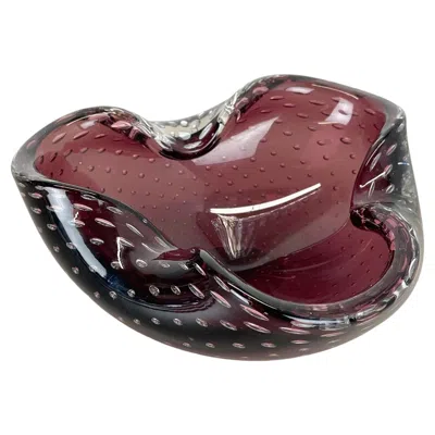Pre-owned Alessandro Mandruzzato Large 1.3kg Murano Glass Bullicante Purple Bubble Bowl Element Shell Italy, 1970