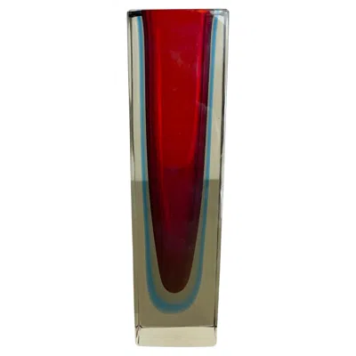 Pre-owned Alessandro Mandruzzato Large 26cm 2kg Murano Glass Sommerso Cube Vase Flavio Poli Attr., Italy, 1970 In Brown